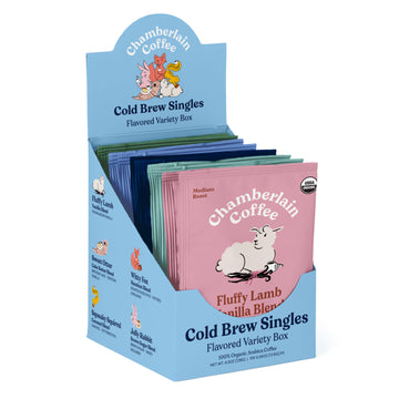 Chamberlain Coffee Flavored Cold Brew Singles Variety Pack – Cold Brew Coffee Grounds – Brew Hot Or Iced - Organic Coffee Single Serve Bags - 10 Cold Brew Sachets