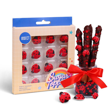 Edible Ladybug Cake Topper - 16pcs Icing Decorations for Cake, Cupcake, Cookies, Ice Cream, and Macaron