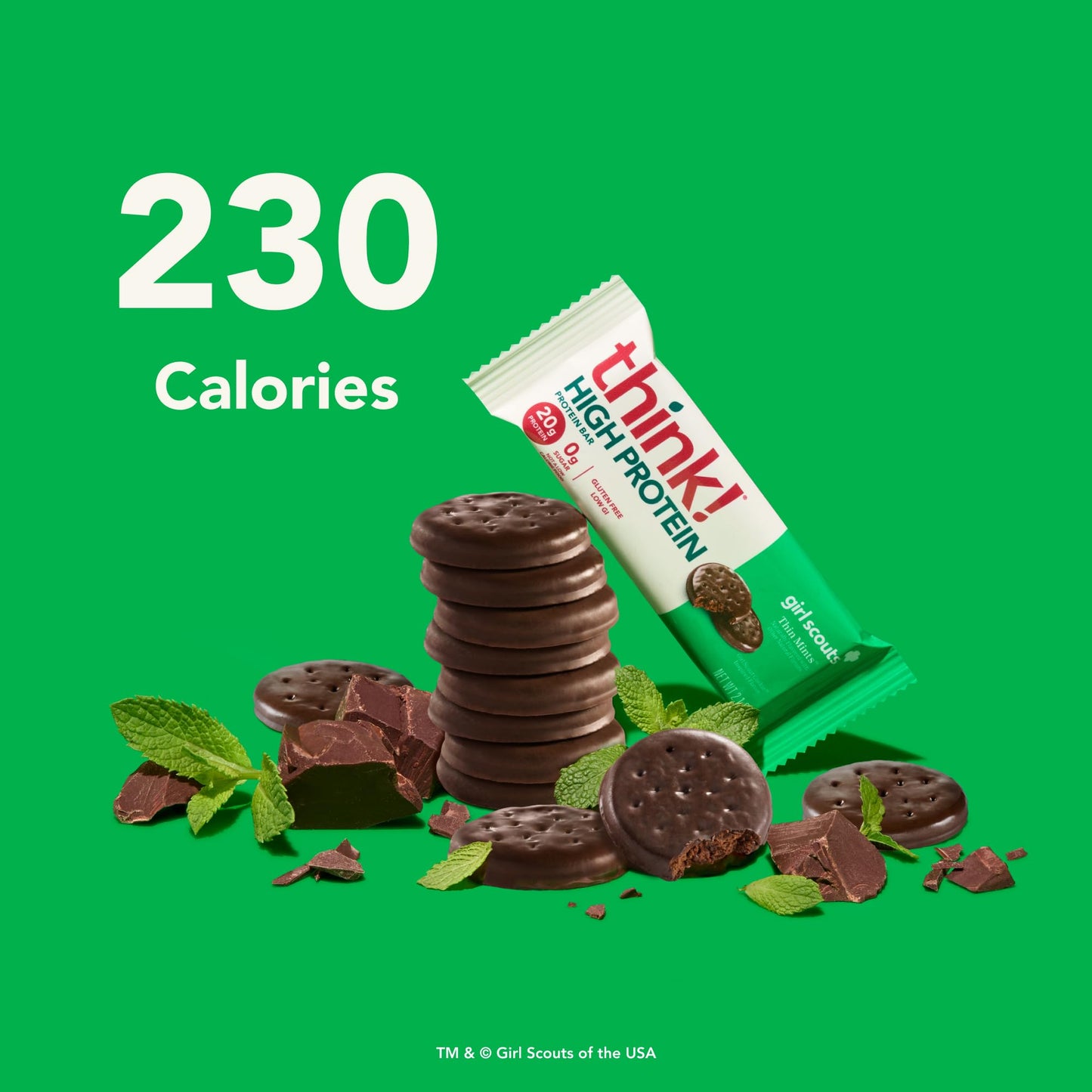 Think! Protein Bars, High Protein Snacks, Gluten Free, Kosher Friendly, Girl Scouts Thin Mint, Nutrition Bars, 2.1 Oz Per Bar, 1