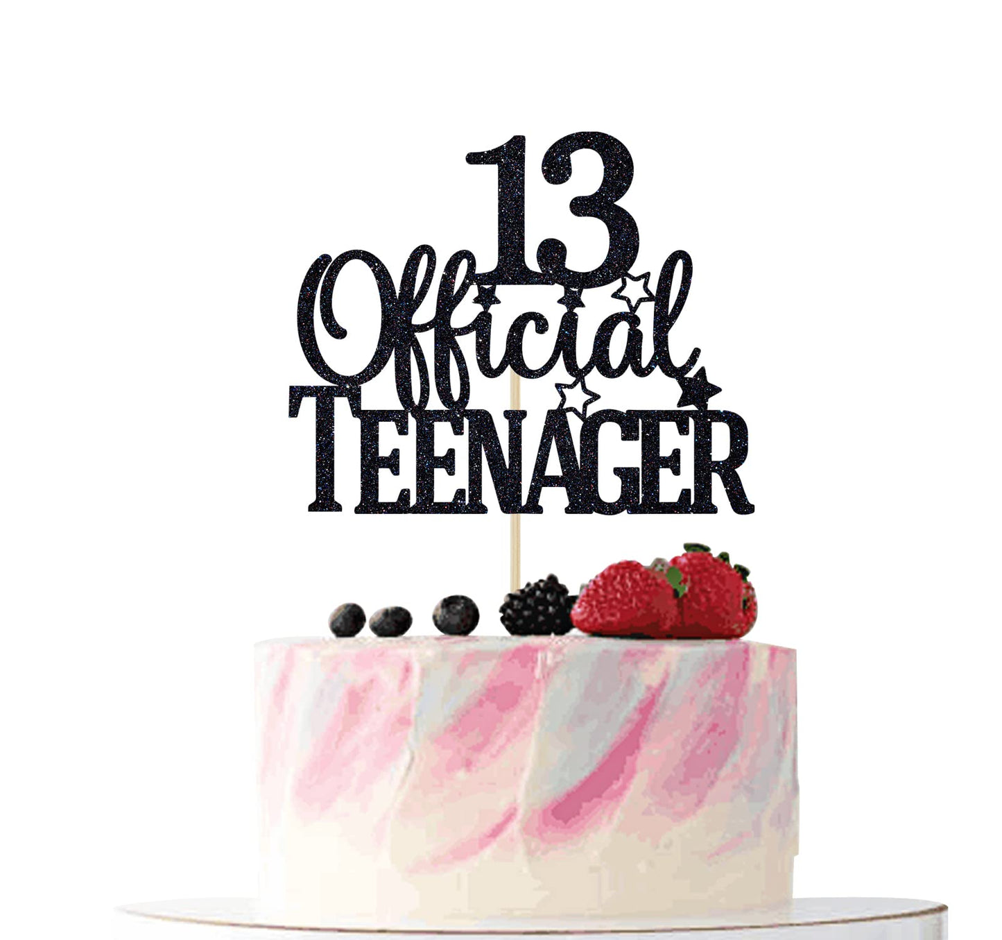 Black Glitter 13 Official Teenager Cake Topper, Cheers To 13 Years Decor, 13Th Birthday Party Decorations