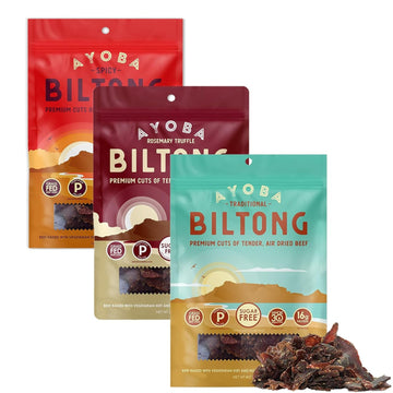Ayoba Traditional Grass Fed Beef Biltong Slices Variety Pack (2 Ounce, Pack Of 3) Keto Friendly Air-Dried Grass Fed Paleo Snacks