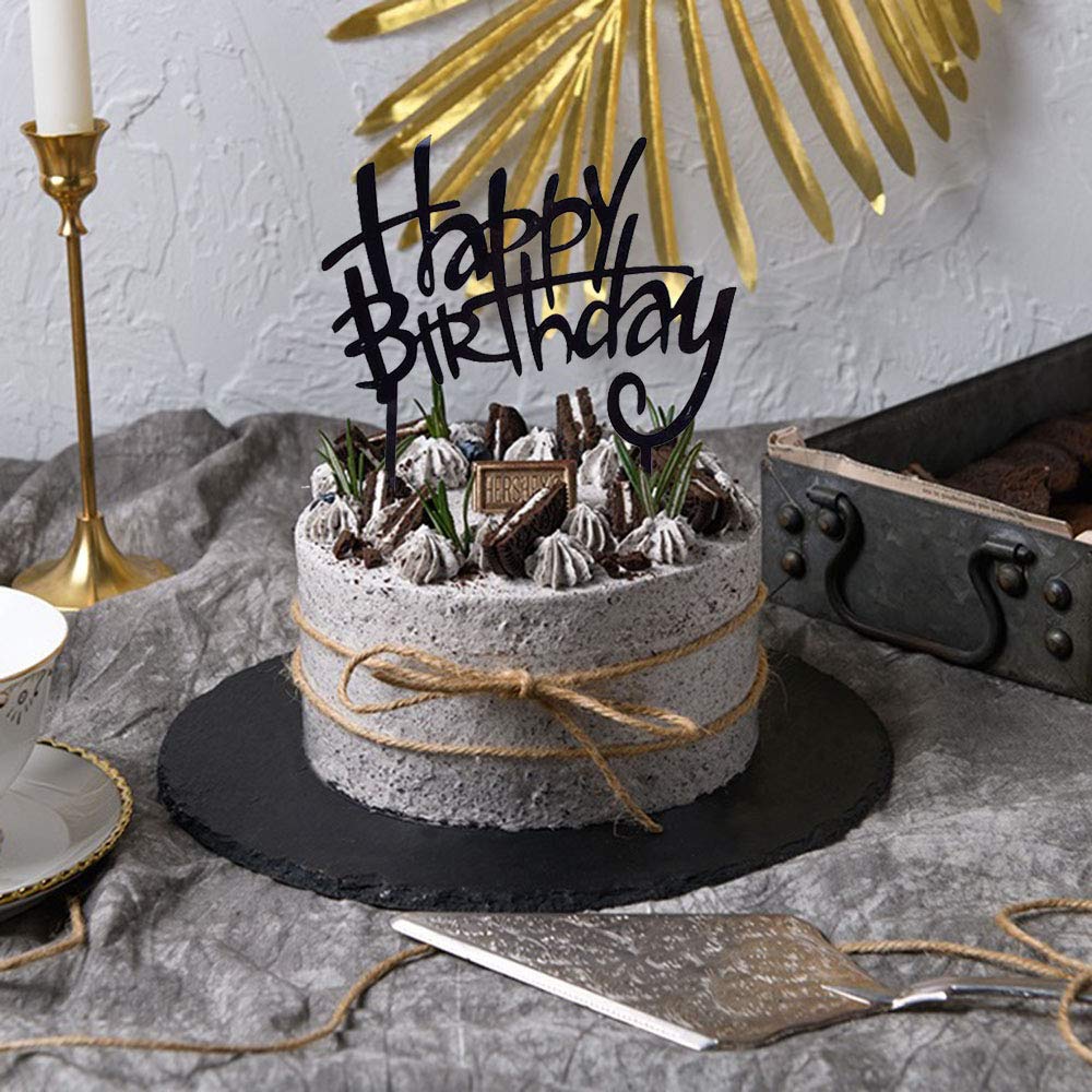 Keoysek Happy Birthday Cake Topper Double-Sided Acrylic Cursive Cake Toppers Birthday Party Decoration Supplie Cake Sign Party B