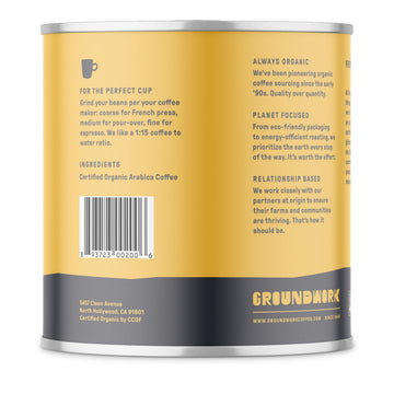 Groundwork Certified Organic Whole Bean Coffee, Black Gold, 16 oz Can