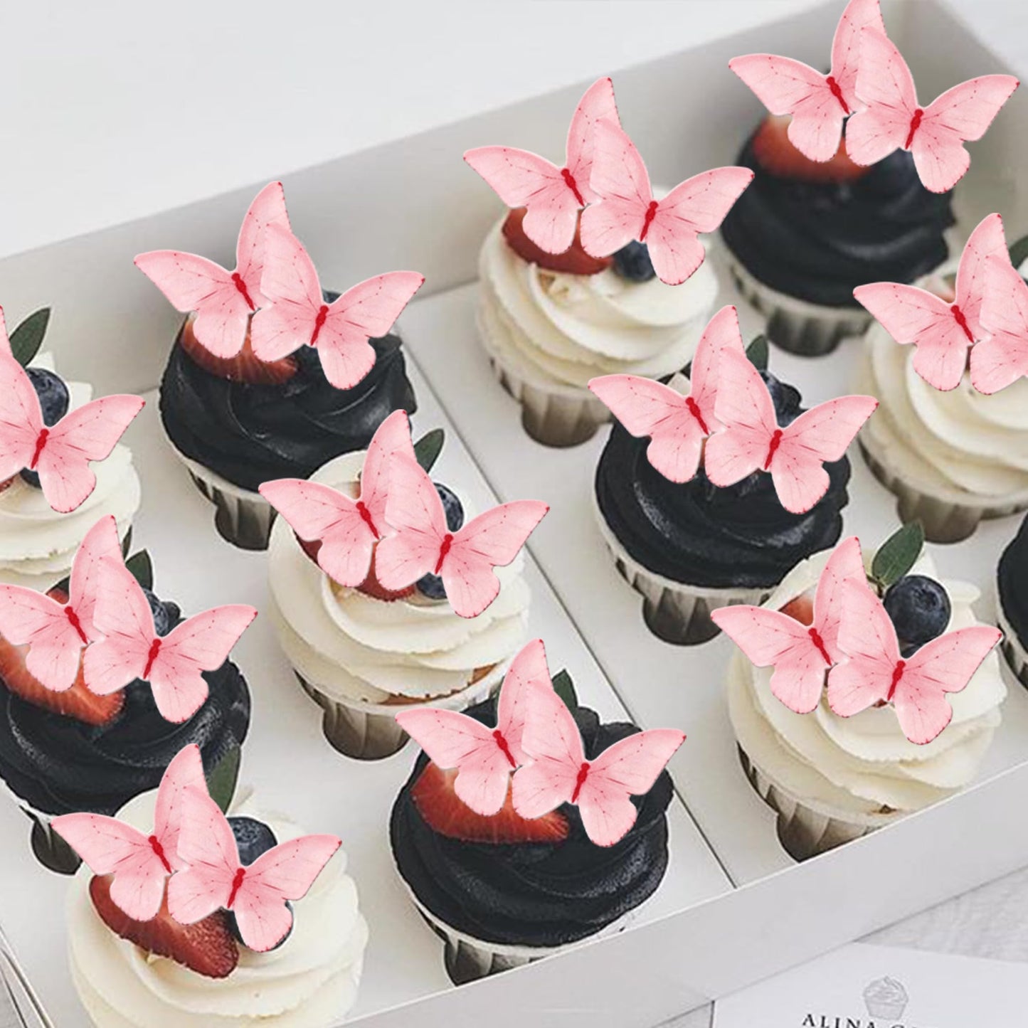 48 Pcs Edible Butterfly Cupcake Toppers - Wafer Paper For Cake Decorating - Pink Butterfly Theme Baby Shower, Wedding, Birthday