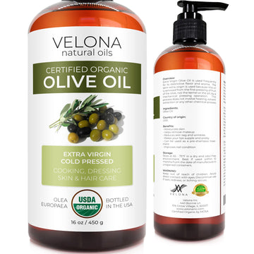 Velona Usda Certified Organic Olive Oil - 16 Fl Oz | 100% Pure And Natural Carrier Oil | Extra Virgin, Unrefined, Cold Pressed