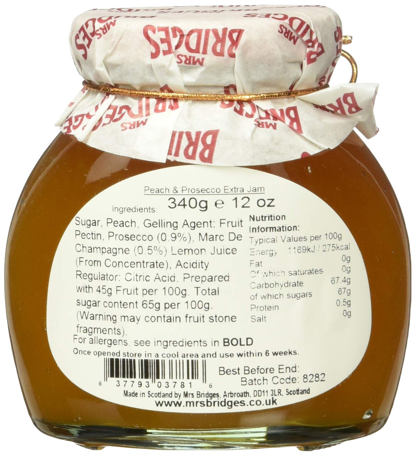 Mrs Bridges Peach & Prosecco Preserve, Made In Scotland, 12Oz Jar (Pack Of 1)