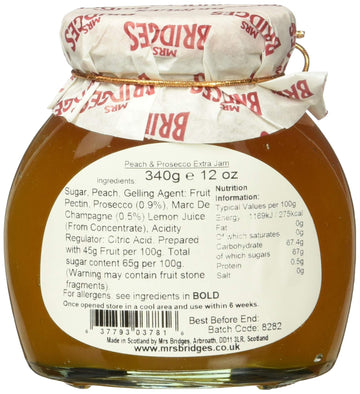 Mrs Bridges Peach & Prosecco Preserve, Made In Scotland, 12Oz Jar (Pack Of 1)