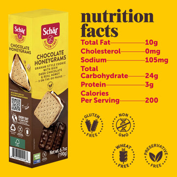 Schar Gluten Free Chocolate Honeygrams Crackers With Rich Dark Chocolate And Real Honey - 6.7 Ounce (Pack Of 1)
