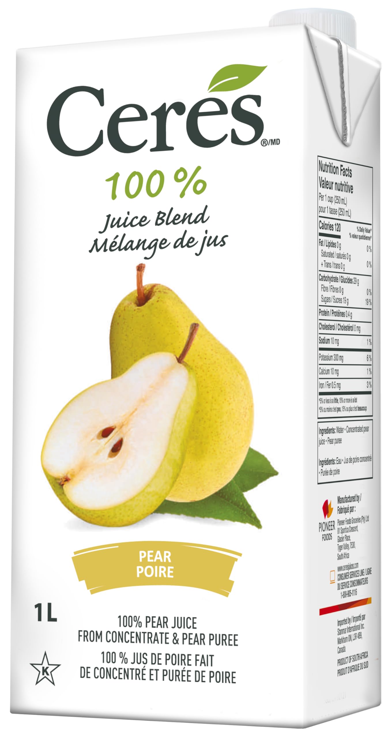 Ceres 100% All Natural Pure Fruit Juice Blend, Pear - Gluten Free, Rich in Vitamin C, No Added Sugar or Preservatives, Cholester