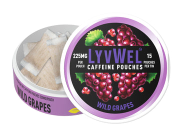 LyvWel Caffeine Energy Pouches | Nootropic Focus | Tobacco-Free, Nicotine-Free | 15 Pouches (1 Pack, Wild Grapes)