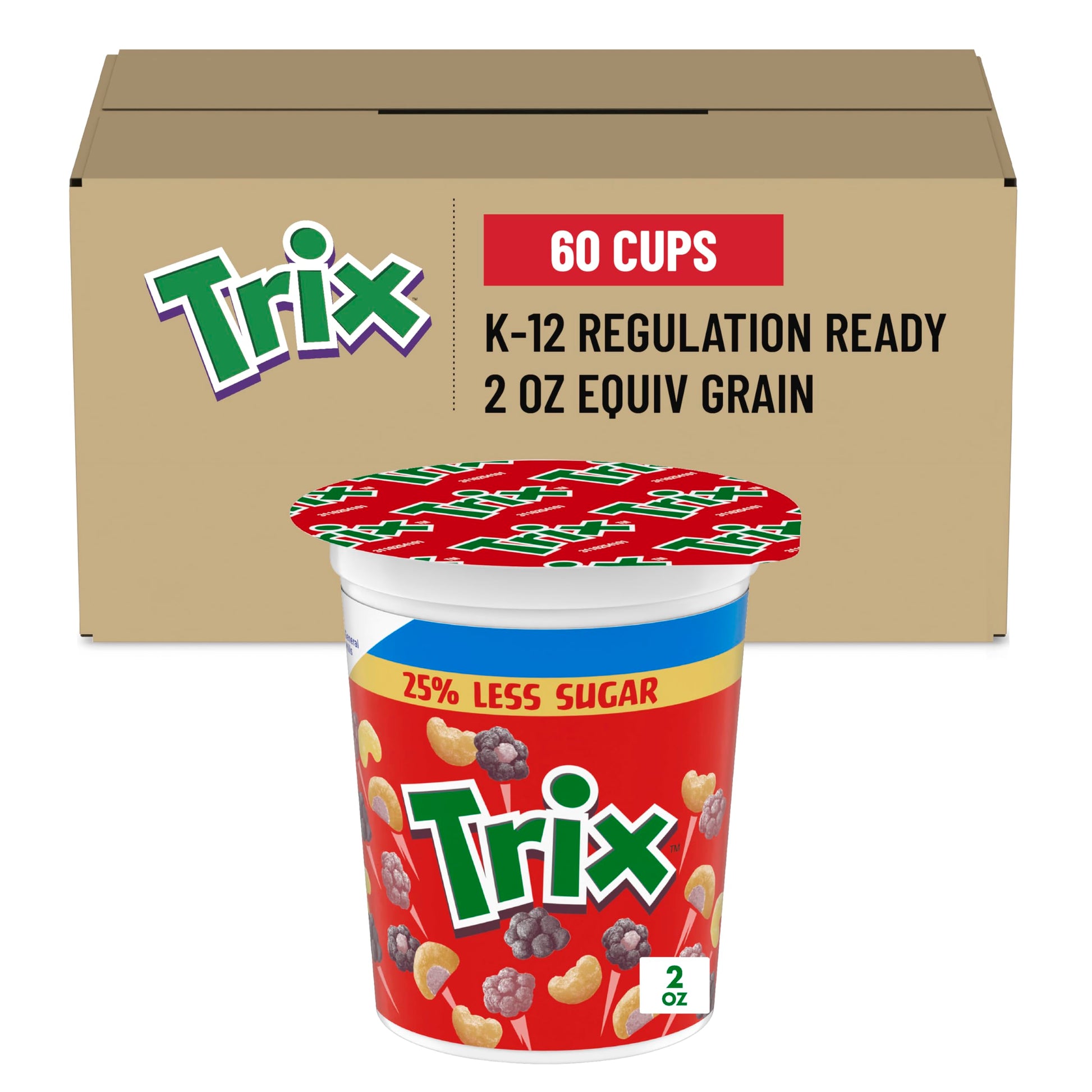 Trix Cereal 25% Less Sugar K12 2oz EQ Grain (60 ct) 2 oz