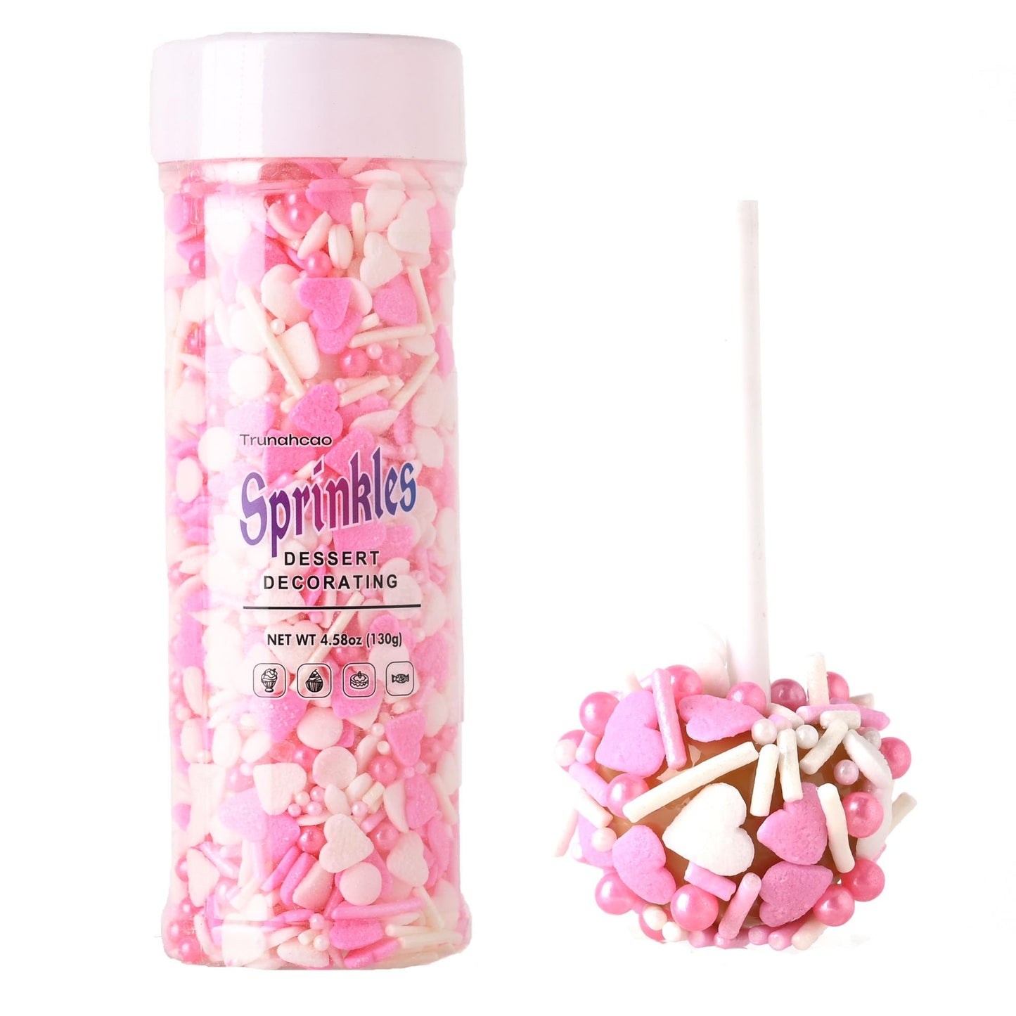 Trunahcao Heart Sprinkles Edible Pink Jimmies Mix for Cakes, Ice Cream, Cookies, Cupcakes
