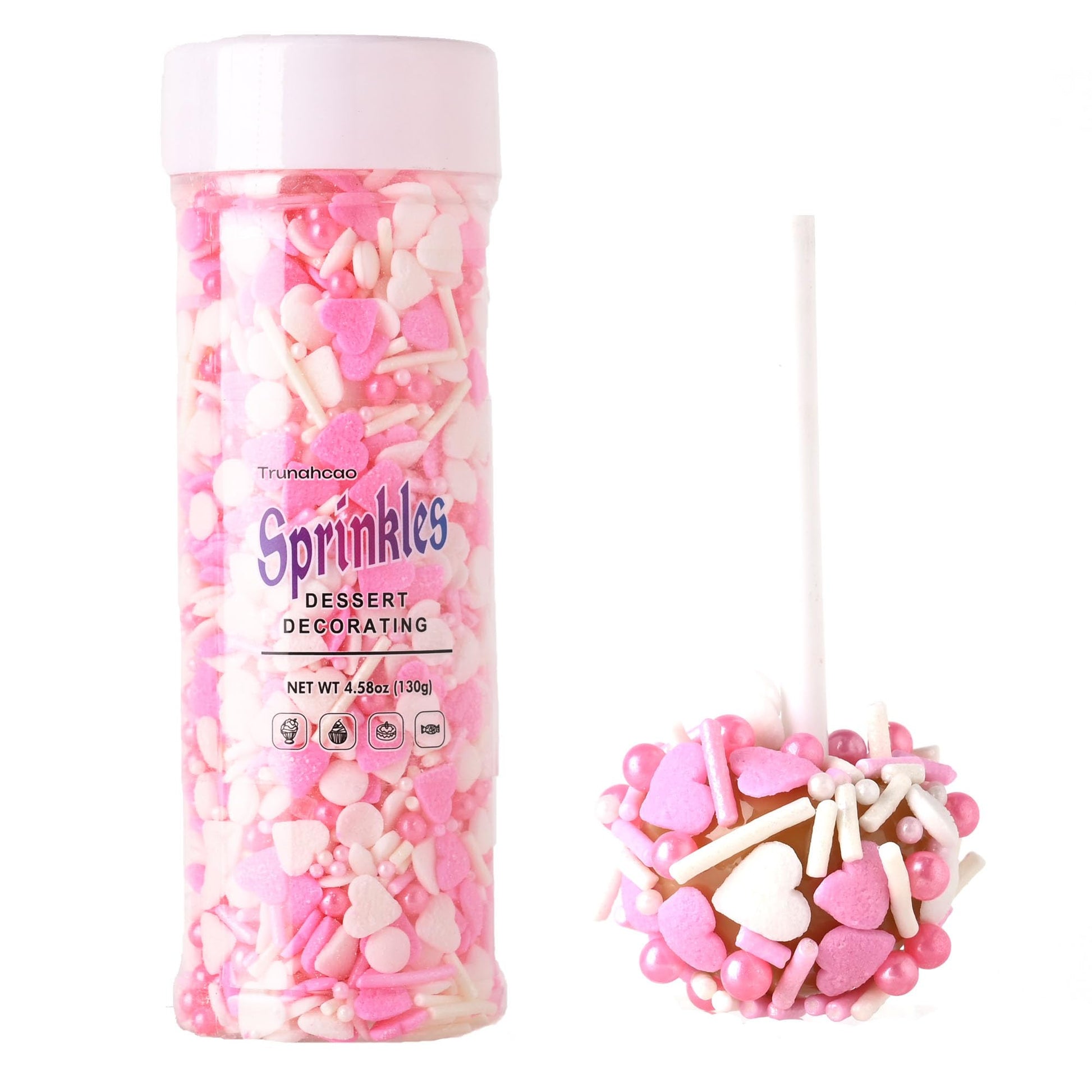 Trunahcao Heart Sprinkles Edible Pink Jimmies Mix for Cakes, Ice Cream, Cookies, Cupcakes
