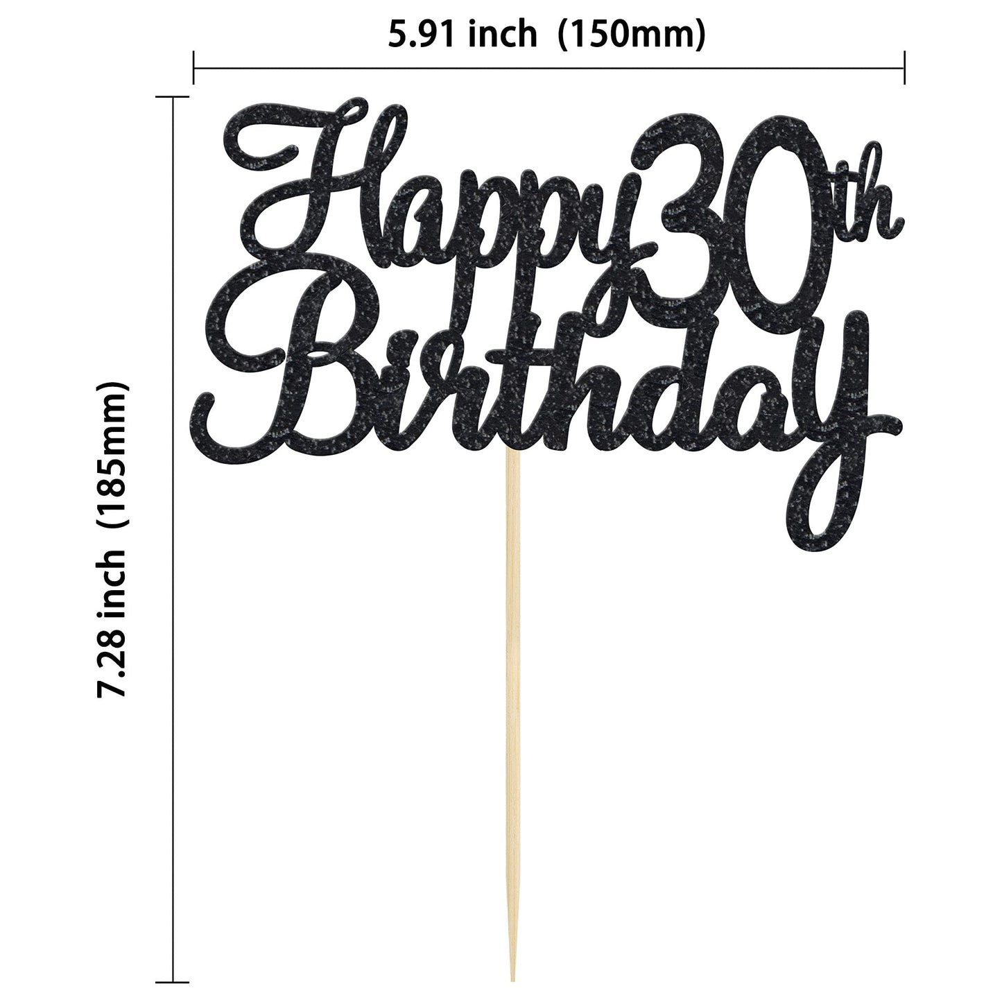 Gyufise 1 Pack Happy 30Th Birthday Cake Topper Black Glitter 30 Cupcake Topper Happy 30 Birthday Cake Decoration For 30Th Cheers