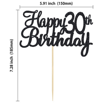 Gyufise 1 Pack Happy 30Th Birthday Cake Topper Black Glitter 30 Cupcake Topper Happy 30 Birthday Cake Decoration For 30Th Cheers