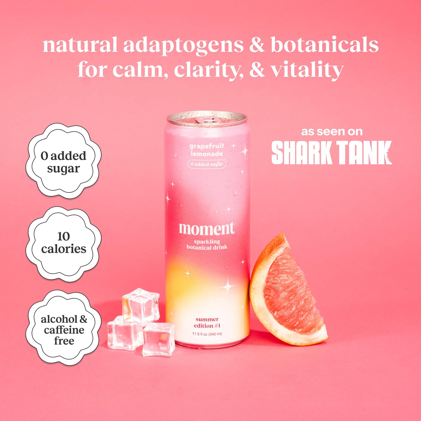 Moment Botanical Soda Soft Drink (Shark Tank) - SPARKLING Non fermented-style flavoric Drinks | Gfruit Lemonade | L-Theanine & Ashwagandha for Calm & Clarity | 0 Added Sugar 0 Caffeine | 12-pack