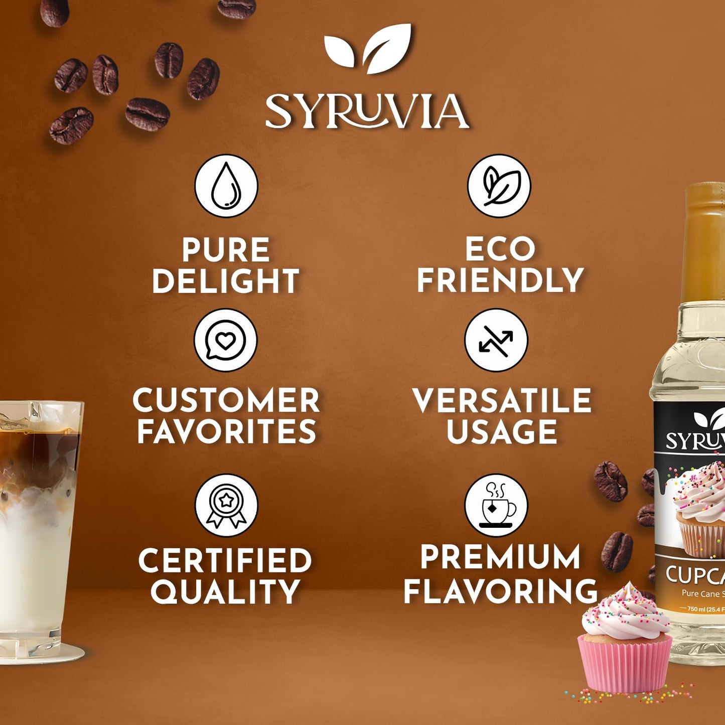 Syruvia Coffee Syrup  Cupcake Flavored Syrup for Drinks  Lattes  and Desserts - 25.4 fl oz