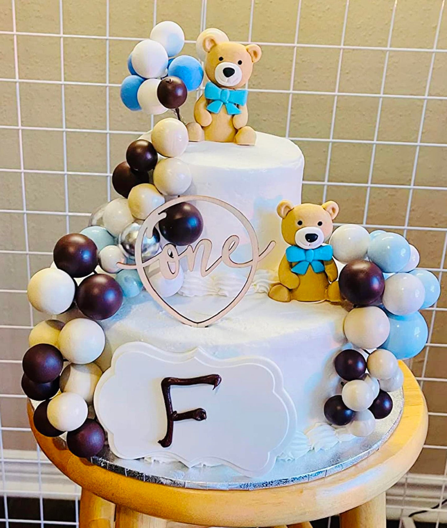 Laventy 17 Pcs Luxury Blue Teddy Bear Cake Decoration Baby Boy Baby Shower Birthday Party Supplies