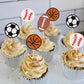 Sports Themed Cupcake Toppers, All Star Cupcake Toppers, Football Soccer Basketball And Baseball, Sports Themed Birthday Party B