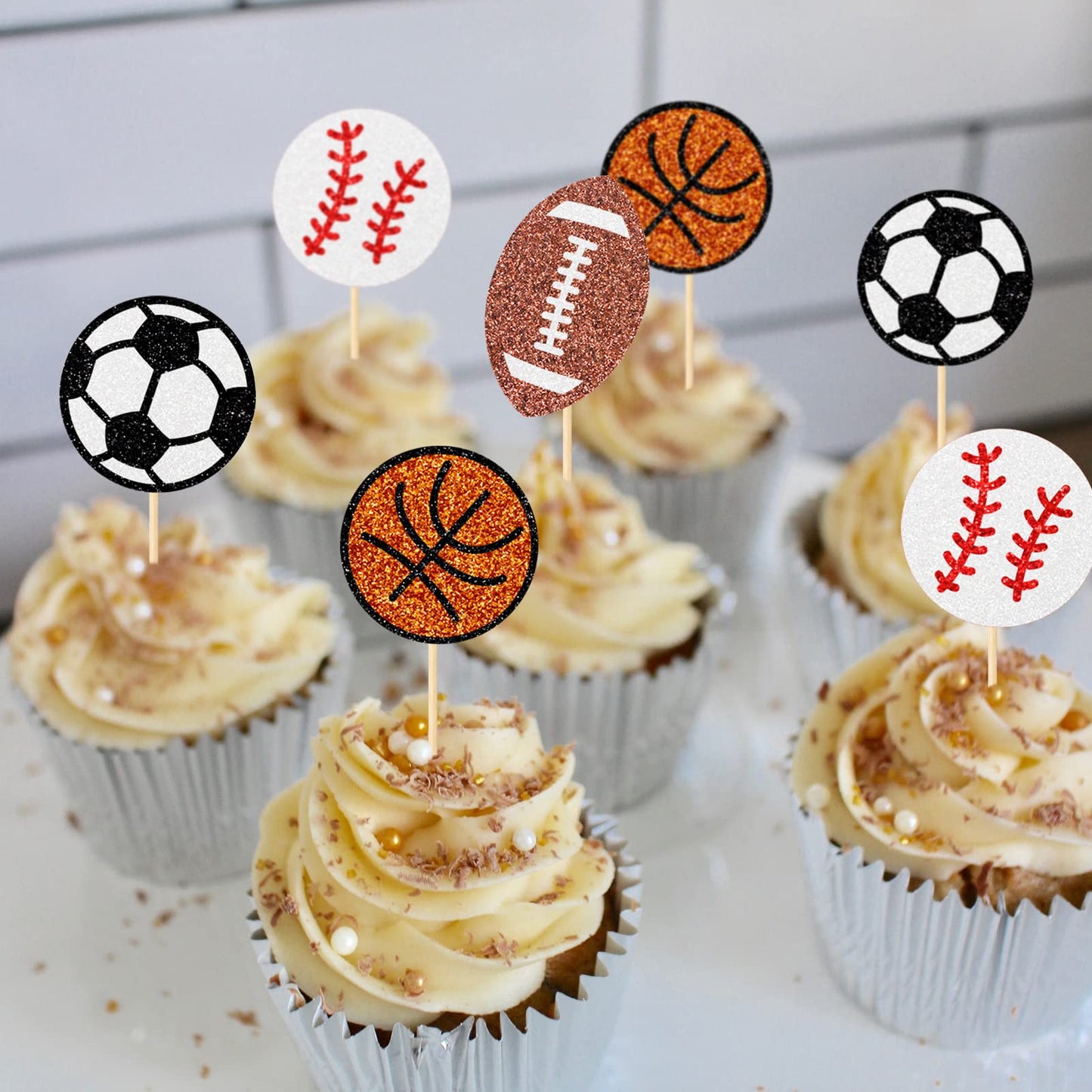 Sports Themed Cupcake Toppers, All Star Cupcake Toppers, Football Soccer Basketball And Baseball, Sports Themed Birthday Party B