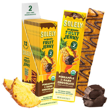 Solely Organic Fruit Jerky, Pineapple Drizzled With 100% Dark Chocolate, 12 Strips | Two Ingredients | Vegan | Non-Gmo | No Suga