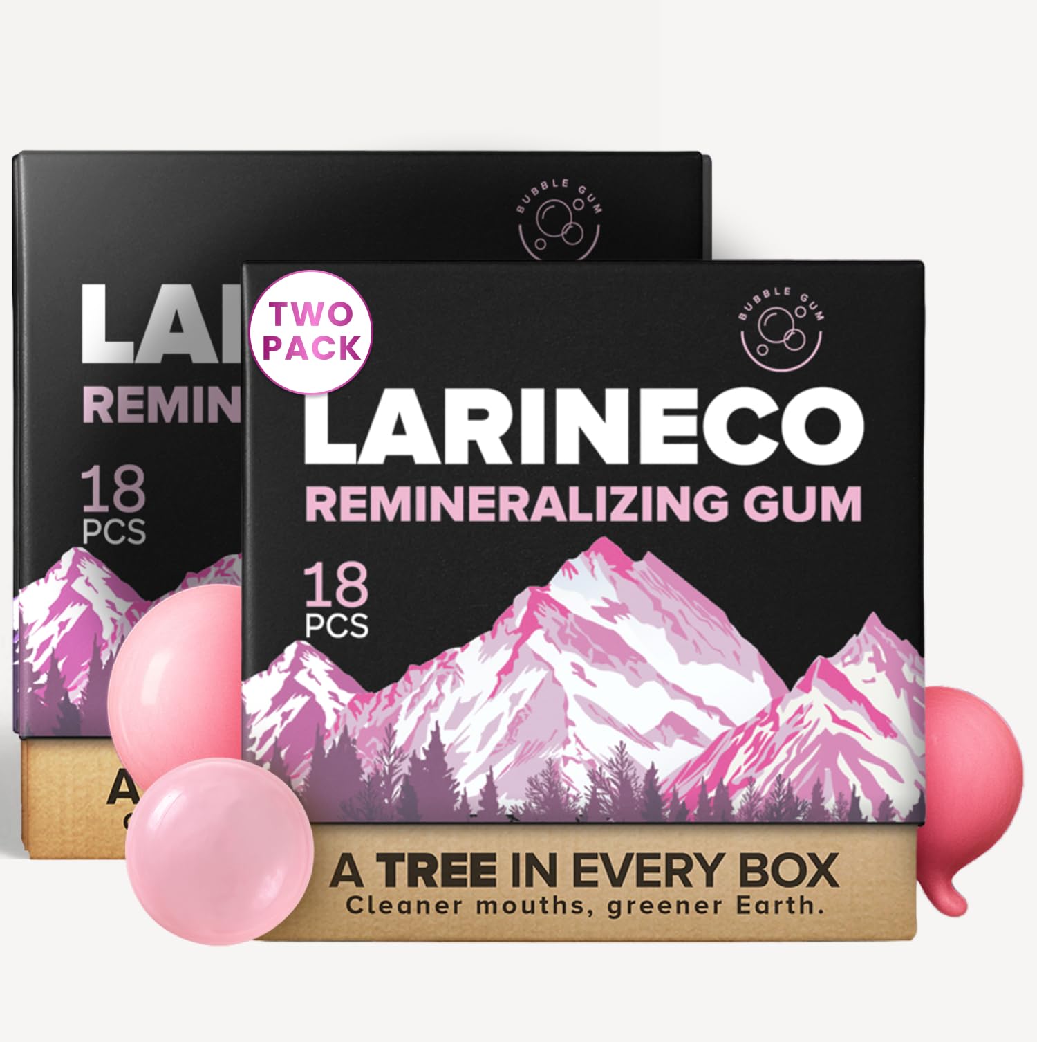 Larineco Remineralizing Gum with Nano Hydroxyapatite & Xylitol - Sugar-Free Cinnamon Xylitol Gum - Plastic-Free  Dye-Free  Aspartame-Free - Natural Base - 18 Pieces (18 Count (Pack of 2)  Bubble Gum)