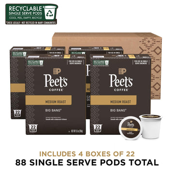 Peets Coffee Medium Roast K-Cup Pods, Big Bang - 88 Count, Compatible with Keurig malt-inspired