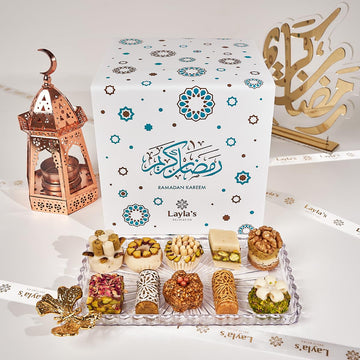 Laylas Delicacies Mediterranean Treats Gift Box for Ramadan Mubarak - Handmade Healthy Mixed Nutty Flavors Pastries - Halal, Veg