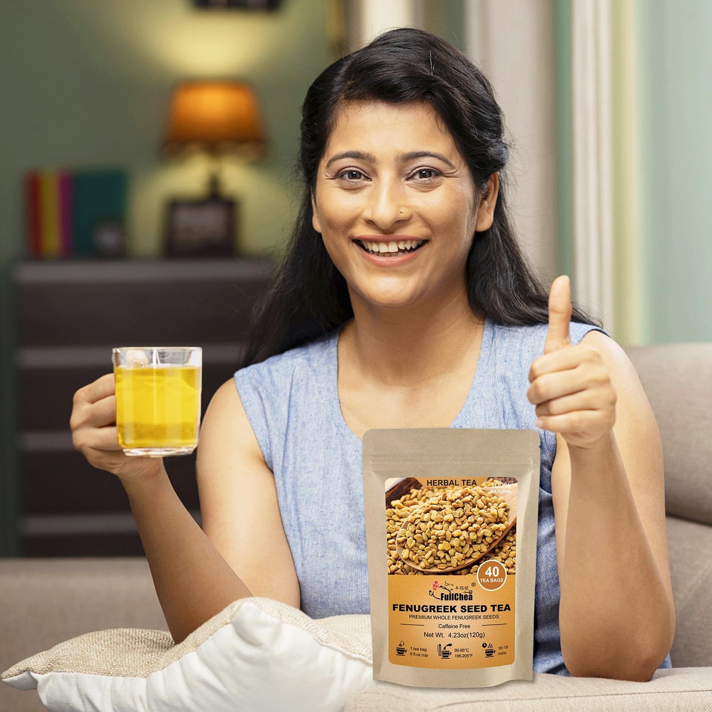 FullChea Fenugreek Seed Tea Bags - Non-GMO, Caffeine-Free, 40 Count, 3g/bag - Supports Digestion