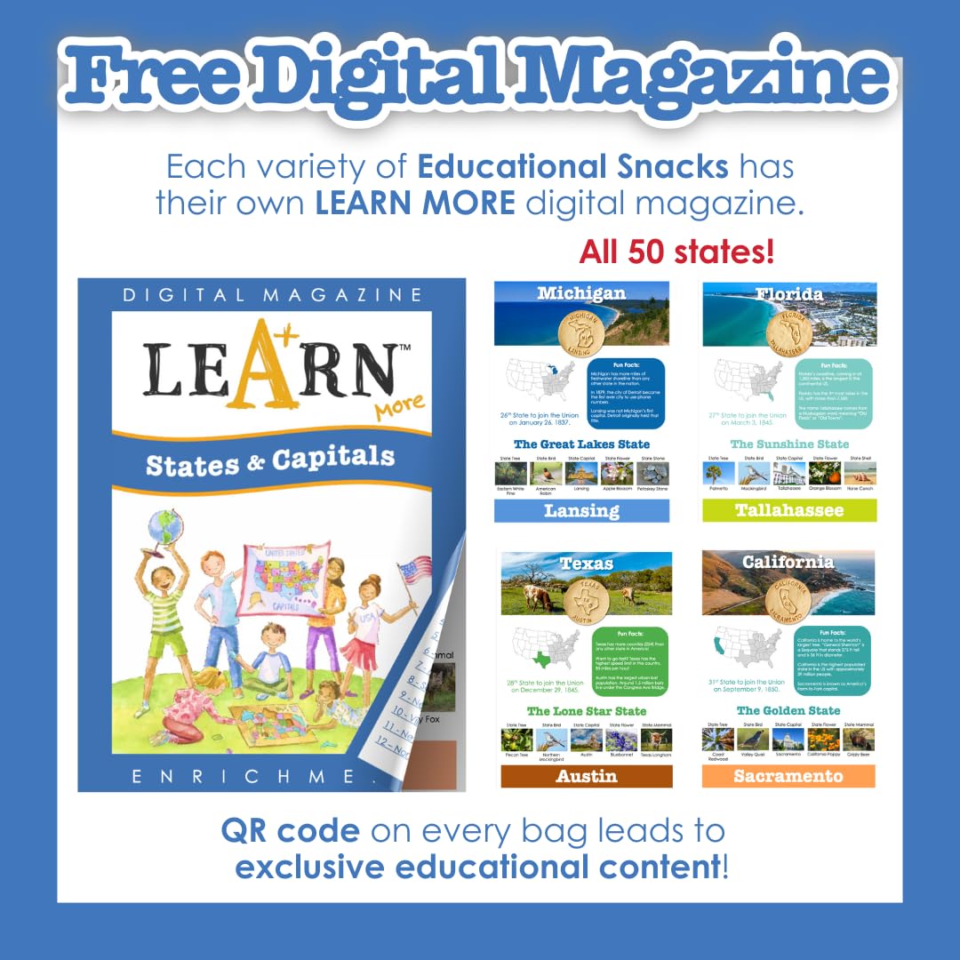 DICK & JANE EDUCATIONAL SNACKS – Nut-Free Educational Snacks for Kids, 1 Ounce (Pack of 12) – States & Capitals Edition