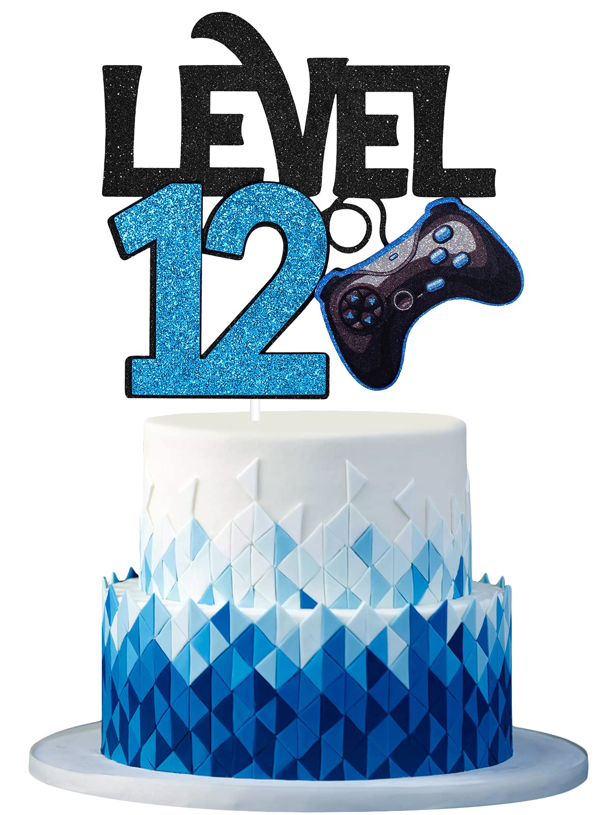 Level 12 Game Birthday Cake Topper - Video Game Boys 12Th Birthday Level Up Party Blue Cake Supplies - Game On Winner Gaming Party Decorations