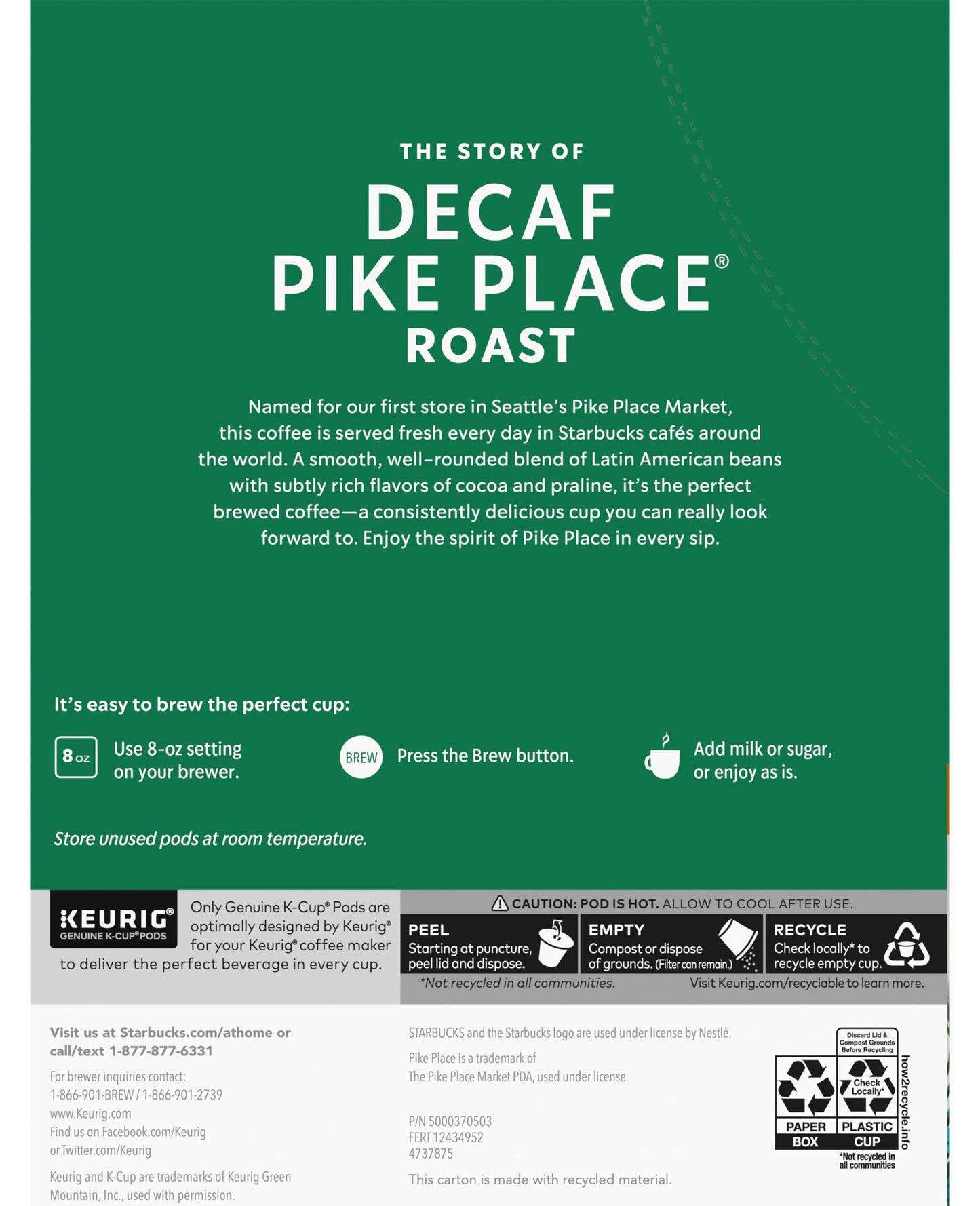 Starbucks Decaf Pike Place Roast K Cups, 72 Count (3 Boxes Of 24 K-Cups)