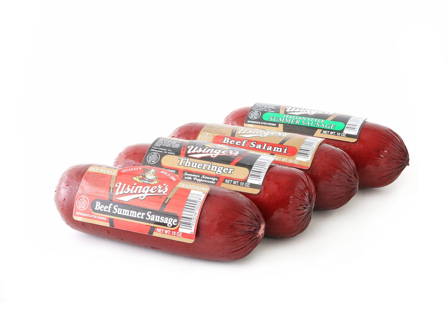 Wisconsin Cheese Mart Usingers Sausage Variety Pack - 4 Shelf-Stable Summer Sausages, 10 oz Each
