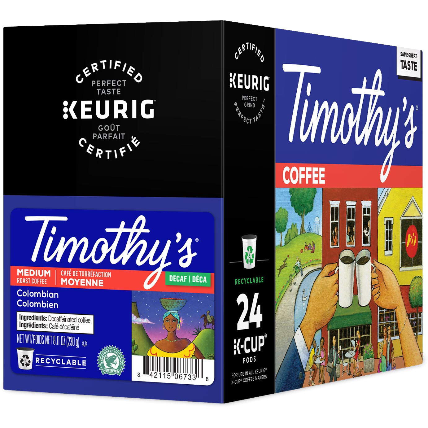 Timothys Decaf Colombian Coffee K-Cup Pods, Medium Roast, 96 Count