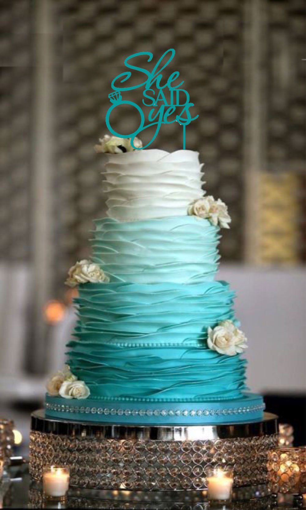 [Usa-Sales] She Said Yes Cake Topper, Teal, Bridal Shower, Engagement Party Decoration, By Usa-Sales Seller