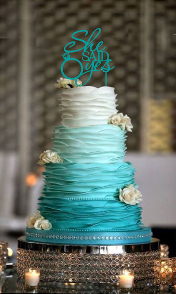 [Usa-Sales] She Said Yes Cake Topper, Teal, Bridal Shower, Engagement Party Decoration, By Usa-Sales Seller