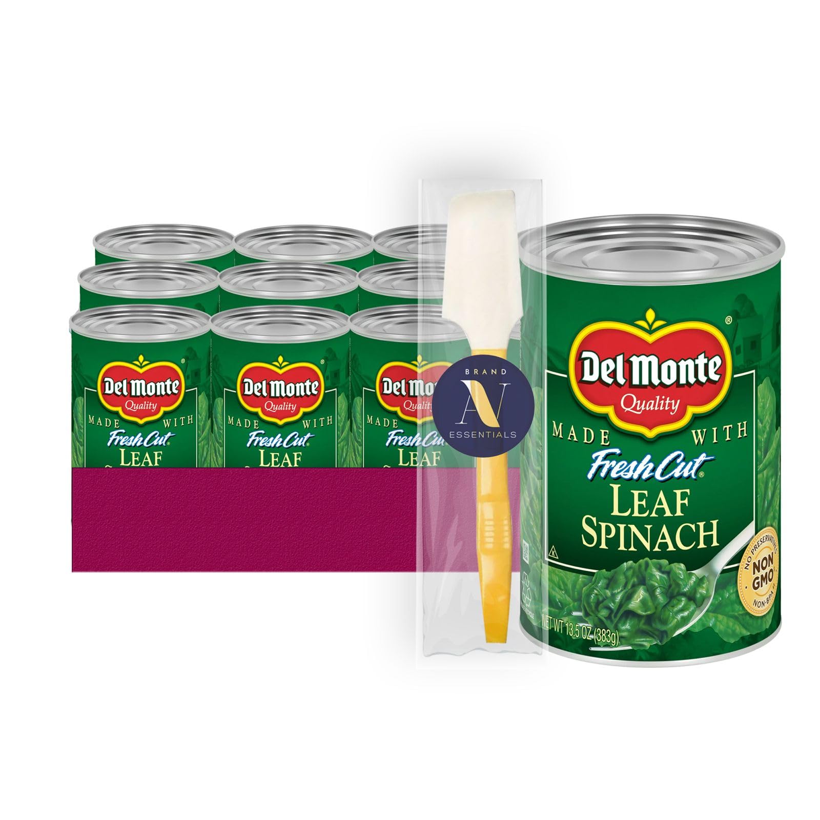 Del Monte Leaf Spinach Canned Vegetables Bundle - 12-Pack, 14.5 oz Can, Includes 1 Utility Prop