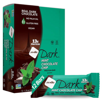 Nugo Dark Chocolate Mint Chocolate Chip, 13G Vegan Protein, 200 Calories, Gluten Free, 12 Count