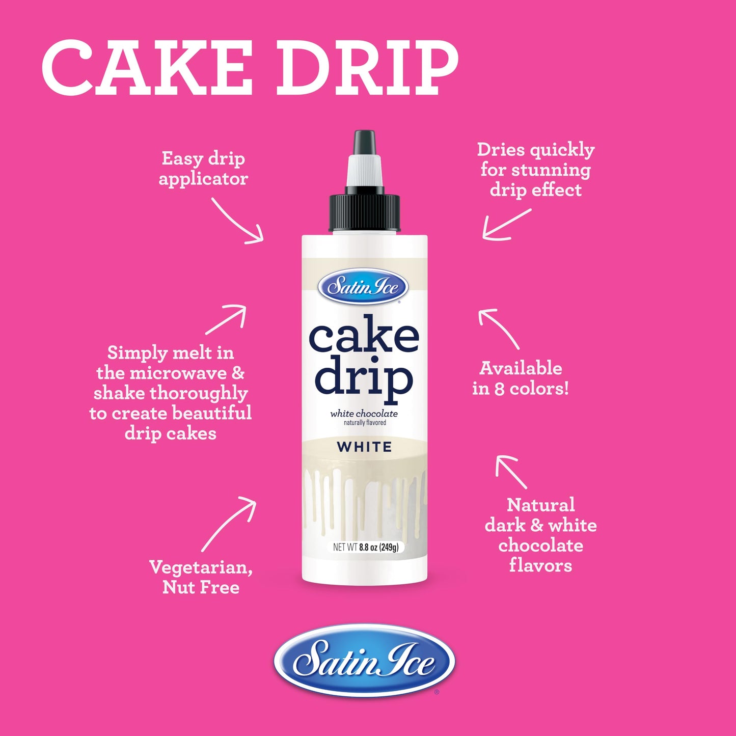 Satin Ice Cake Drip, White, 8.8 Ounce