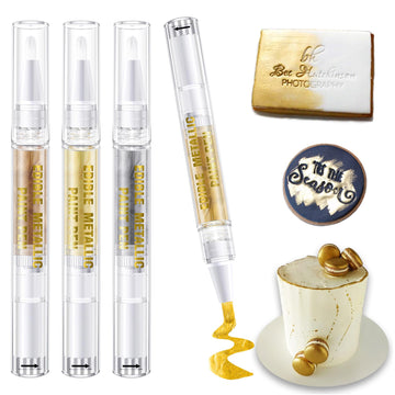 Edible Metallic Glitter Paint Set - Cake Paint Liquid Luster Dust with Brush for Fonfant Cake, Cookies, Macarons, Gumpaste, Icin