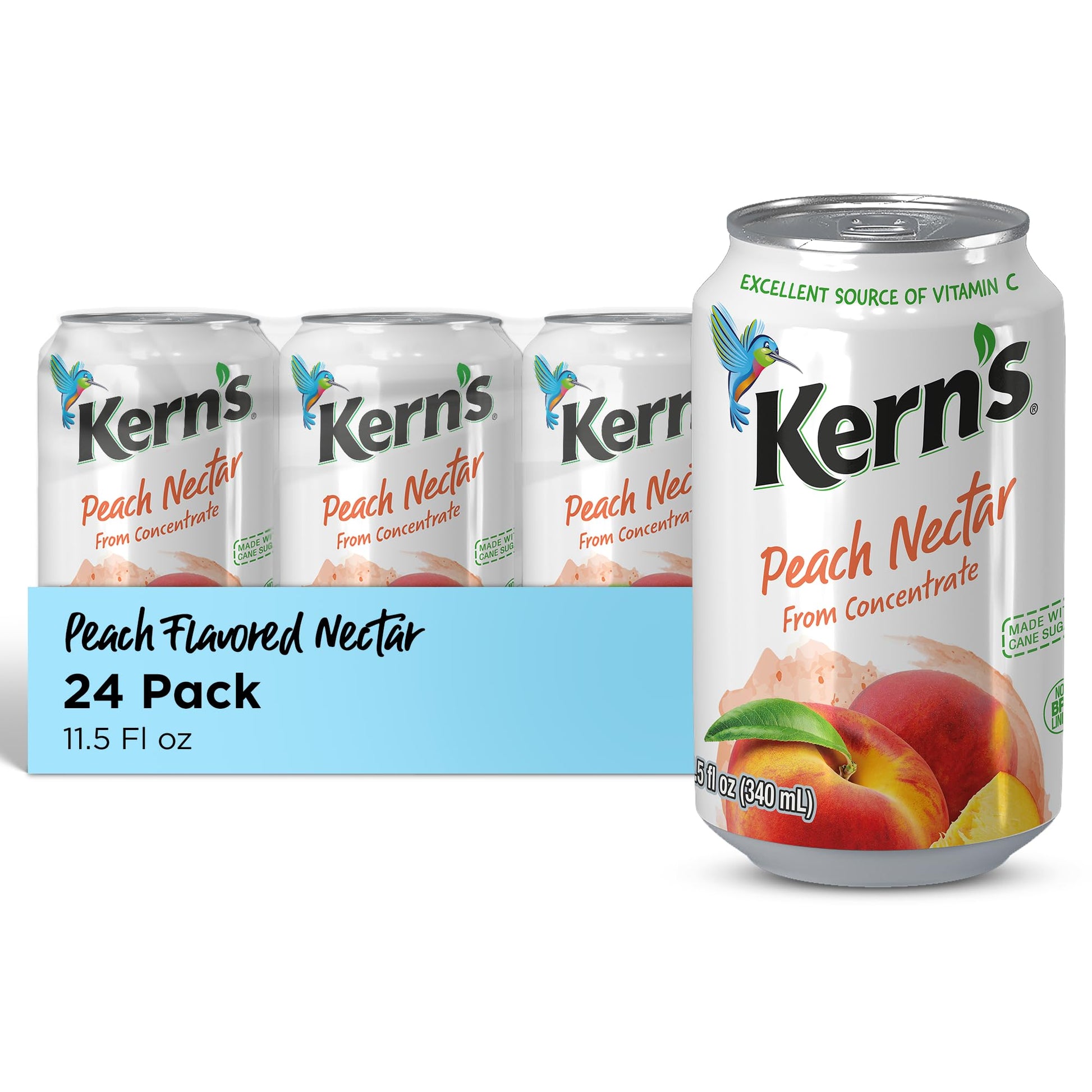 Kerns Peach Juice Nectar - Peach Nectar Made with Fresh Fruit Puree - Fruit Juice Concentrate for Smoothie Mix  Cocktail Mixers & Kids Drinks & Beverages - 11.5oz  24 Pack Canned Drinks