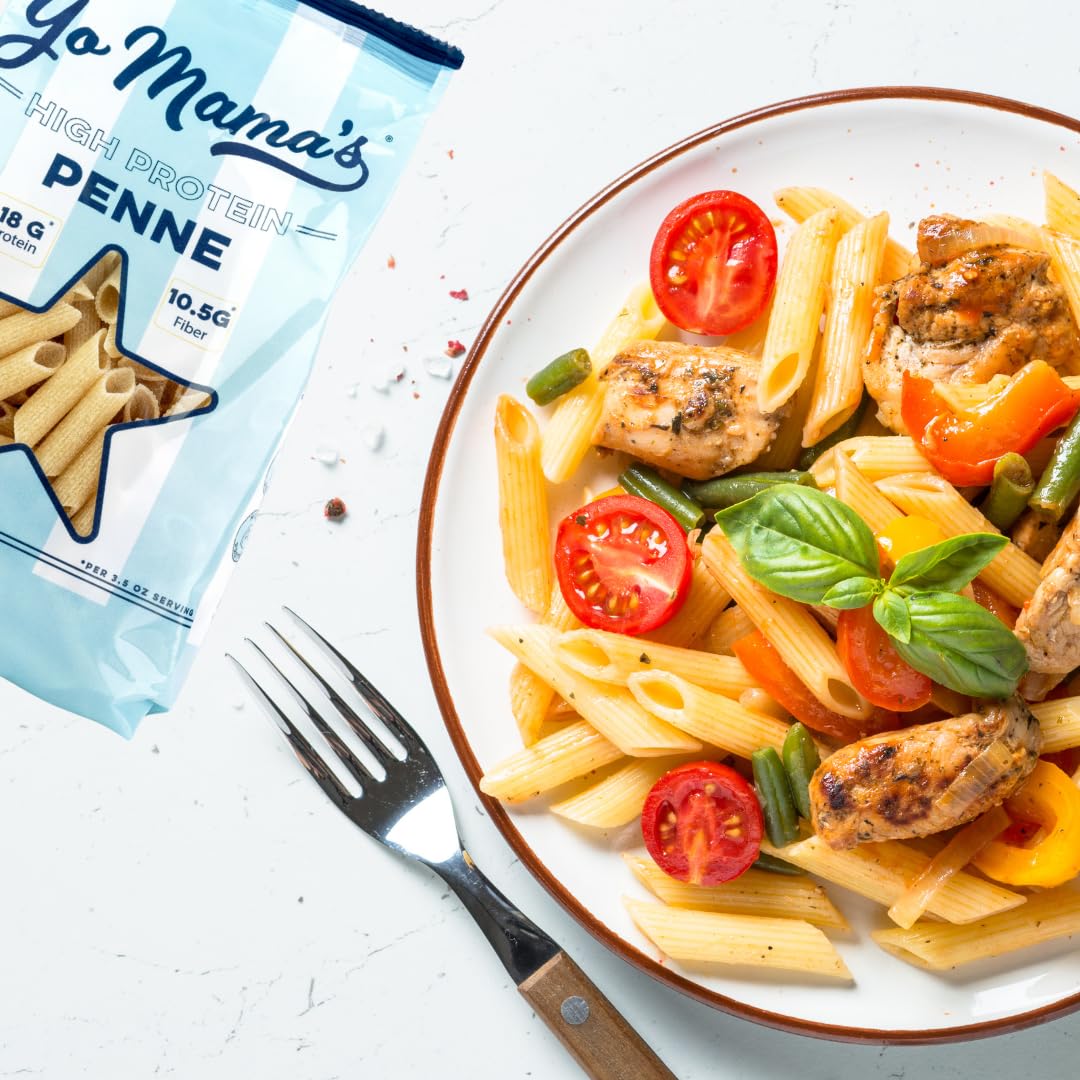 Yo Mamas Foods High Protein High Fiber Penne Pasta | (3) 10.6 Ounce Bags. | Plant Based, Low Glycemic, and Gluten Free with Cle