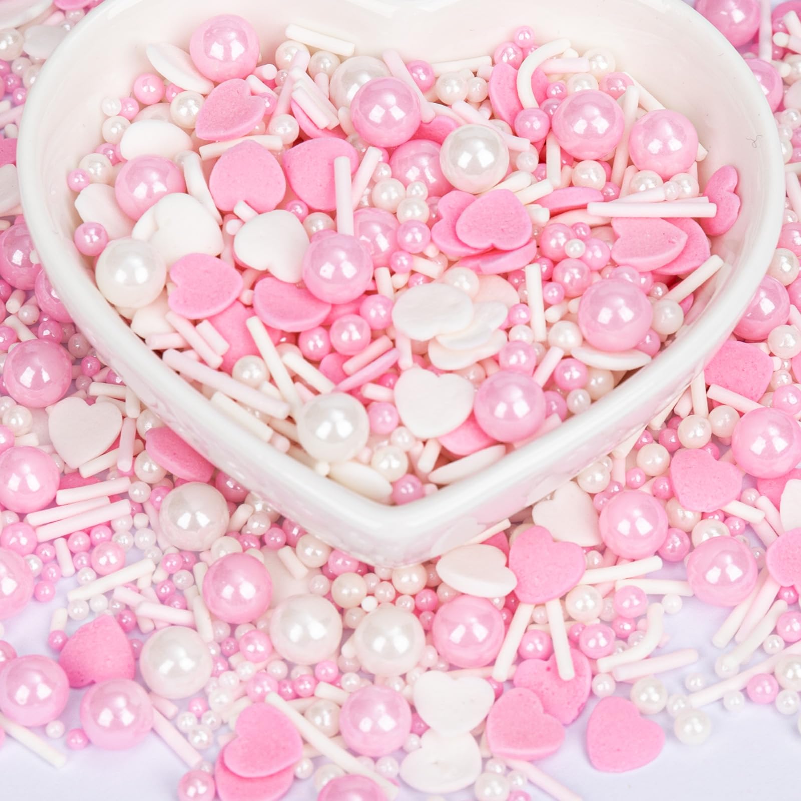 Twisweet Edible Pink Sprinkles For Cake Decorating  Pink Pearls Heart Sugar Sprinkles Mix Baking Candy  Cake Topper Cupcake Cookie Ice Cream Decorations  Valentine MotherS Day Birthday Wedding Baby Shower Party Supplies (130G/4.58Oz)
