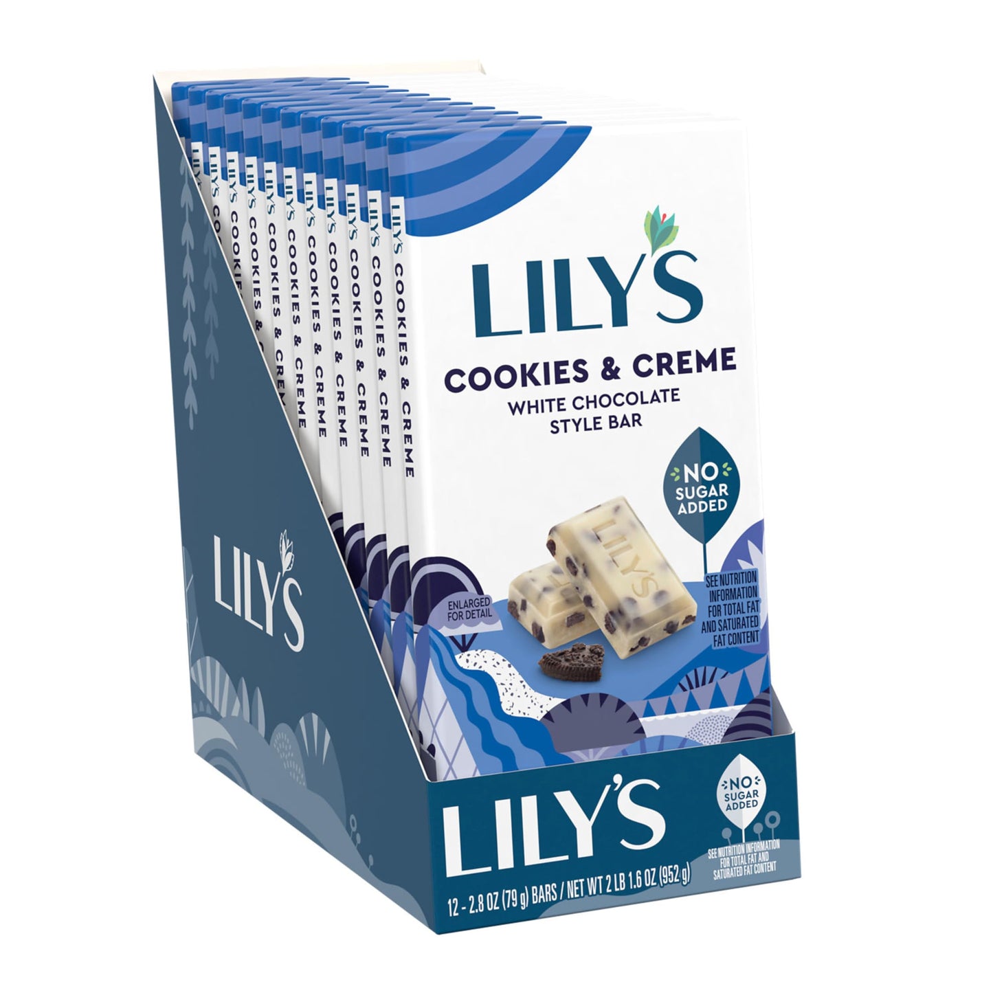 Lilys Cookies & Crème White Chocolate Bar, Stevia Sweetened, Low-Carb, Gluten-Free, 2.8 Ounce, 4 Pack