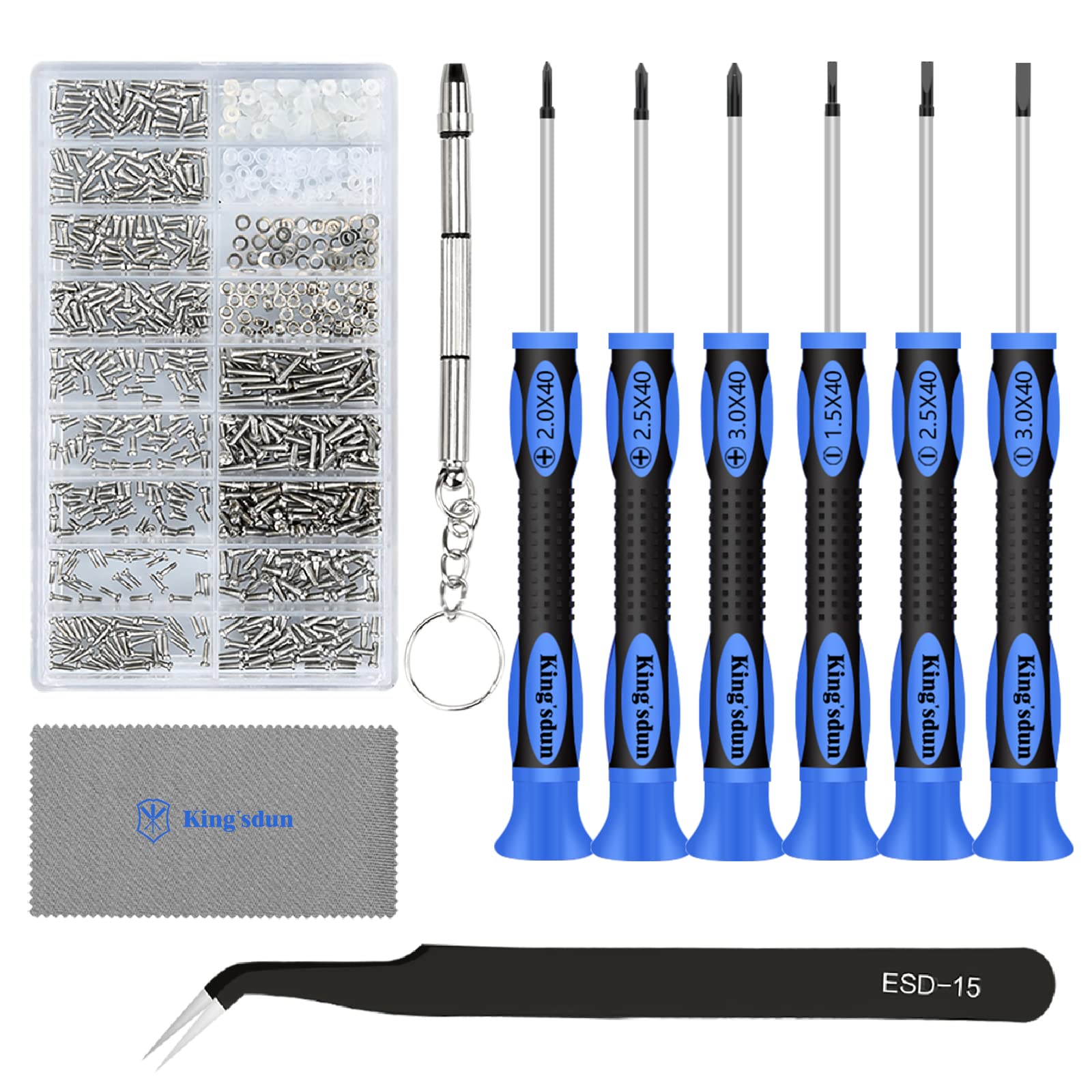 Kingsdun Eyeglass Repair Kits, Eye Glasses Repairing Set With Precision Phillips Flat Head Screwdriver & 1200Pcs Screws, Curved 