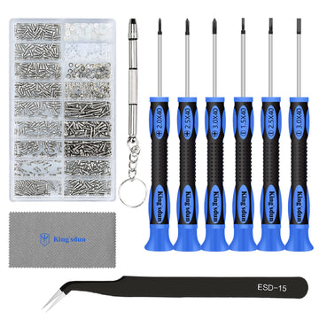 Kingsdun Eyeglass Repair Kits, Eye Glasses Repairing Set With Precision Phillips Flat Head Screwdriver & 1200Pcs Screws, Curved 