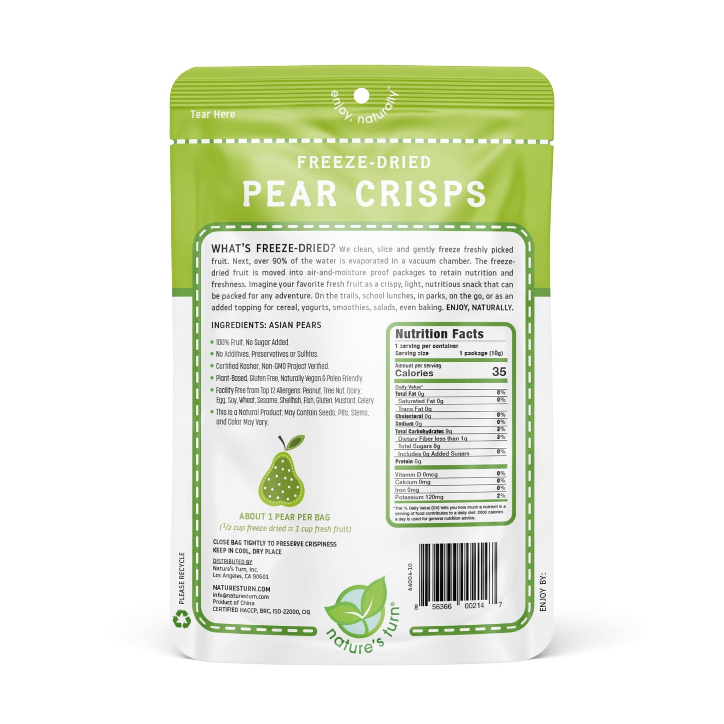 Natures Turn Freeze-Dried Fruit Snacks, Pear Crisps, Pack Of 24 (0.35 Oz Each)