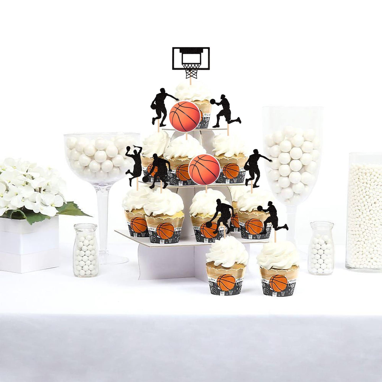 24 Pcs Basketball Cupcake Toppers Sports Fan Basketball Backboard Cupcake Picks For Baby Shower Players Sports Theme Birthday Party Cake Decorations Supplies