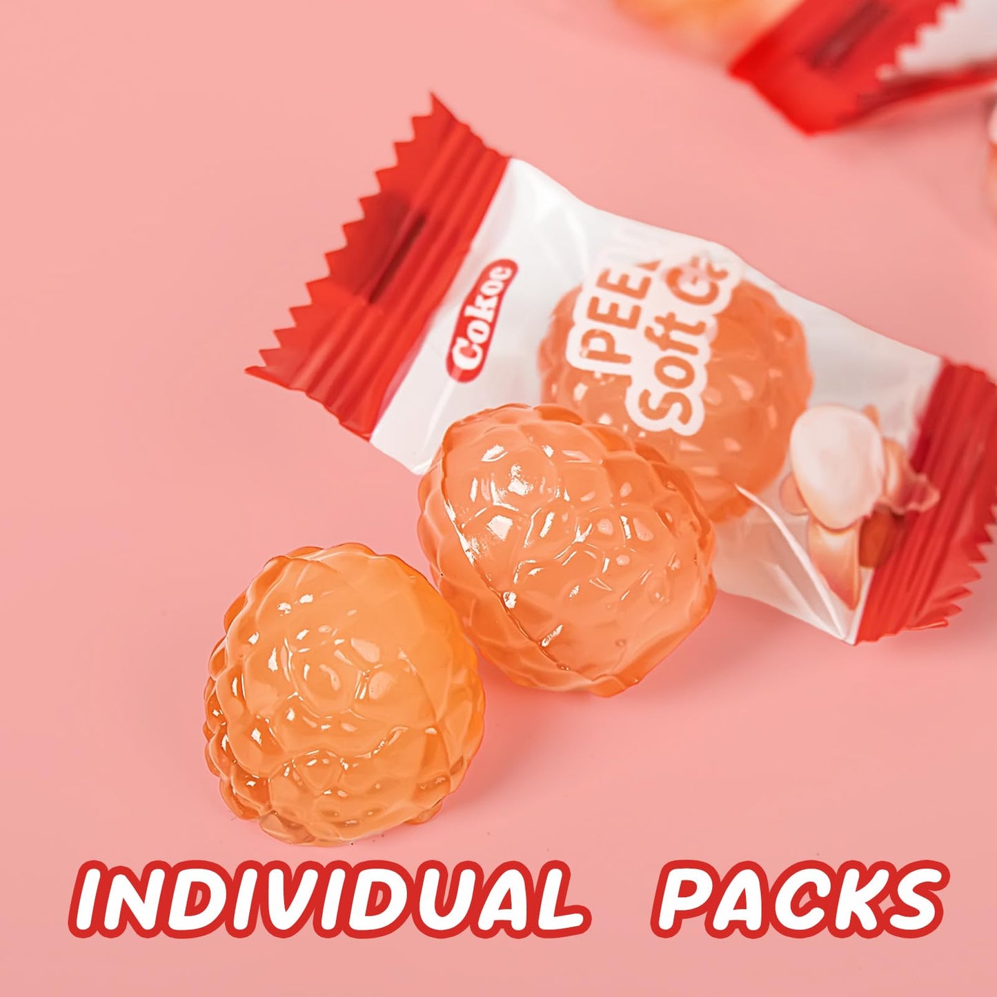 COKOC Peelable Gummies Lychee Candy, Fruit-Shaped Snack, 2.64oz Bag, Pack of 3