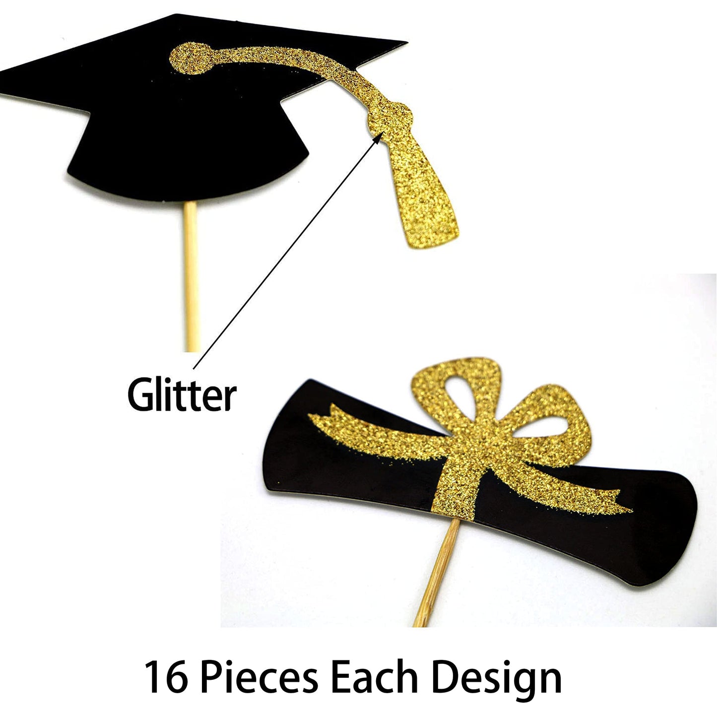 YuBoBo Graduation Cupcake Toppers, 48 PCS Food Picks, Gold, Paper, Grad Cap & Diploma Decorations